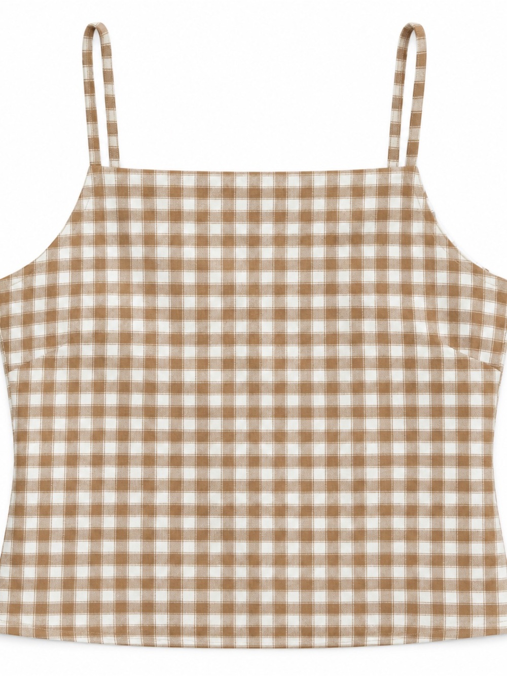 Reformation Tan and White Gingham Square-Neck Cami